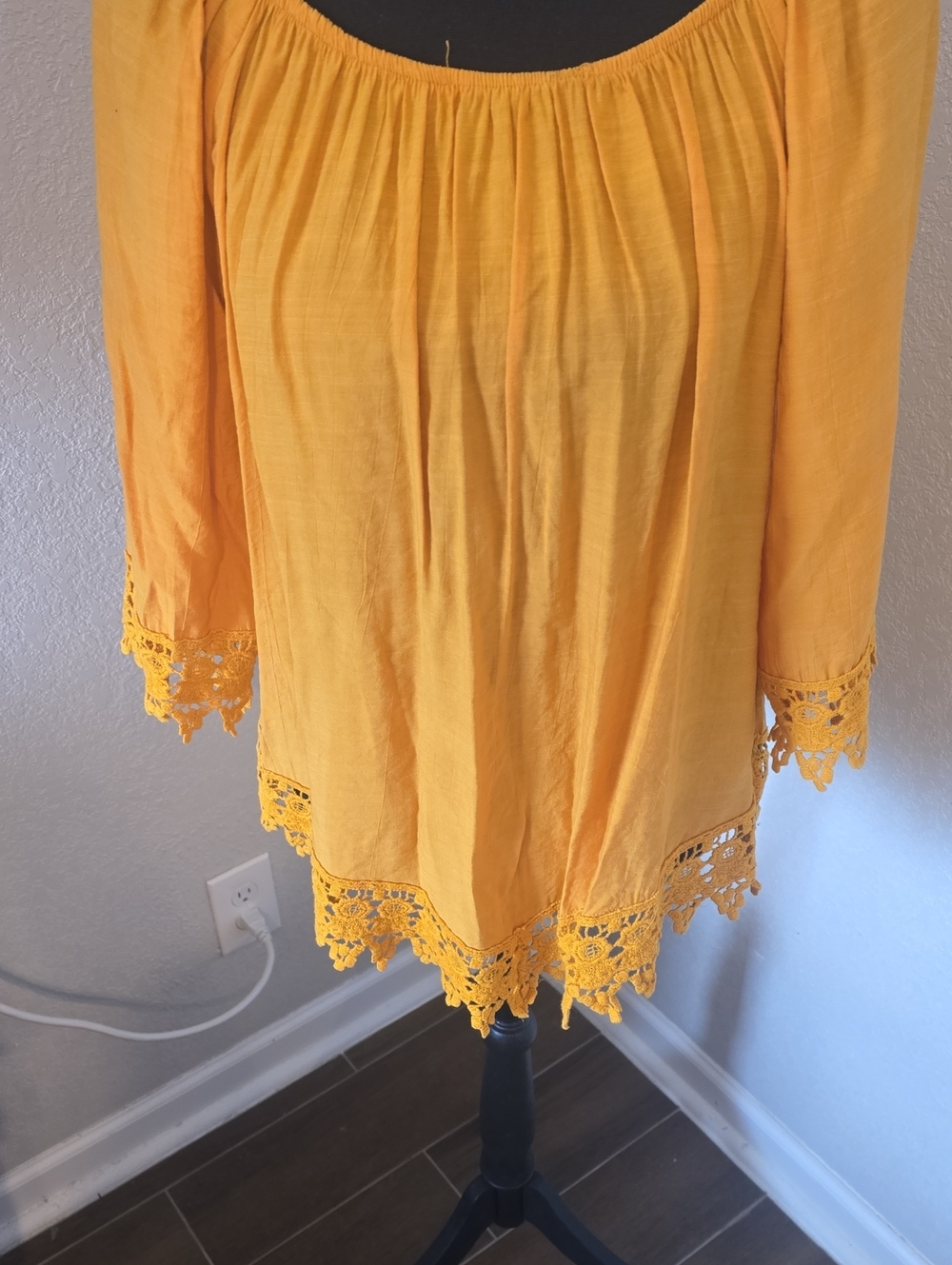 Yellow Crochet-Hem Peasant Blouse - Women